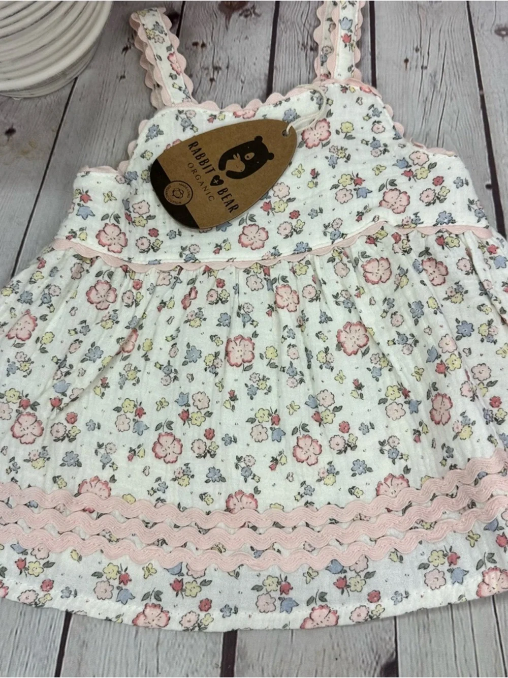 NWT Rabbit & Bear Organic cotton Pink Floral sundress Set 24M boho cottage